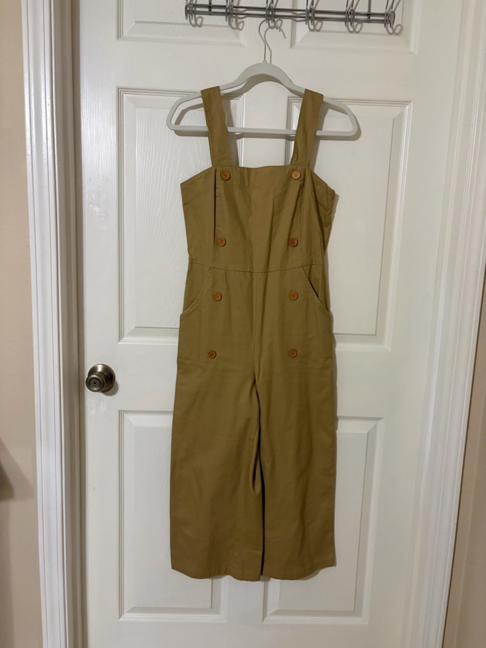 Tan Button-Front Wide Leg Overalls